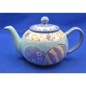 Vintage Hausenware 6-Cup Ceramic Teapot Chicks Easter Eggs Multicolored 10x6.5"